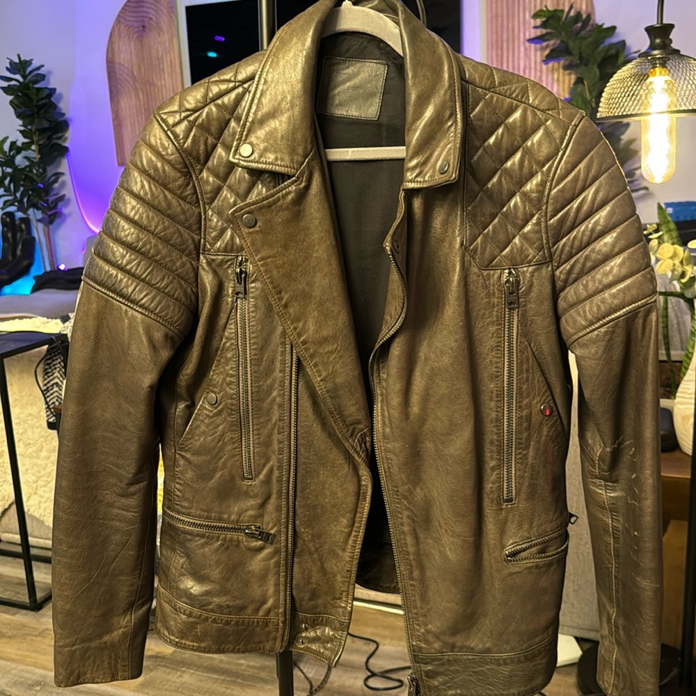 Medium light brown leather jacket